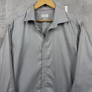 Eton Contemporary Fit Dress Shirt Gray Herringbone Cotton Men Size 18.5 47 ‘Read